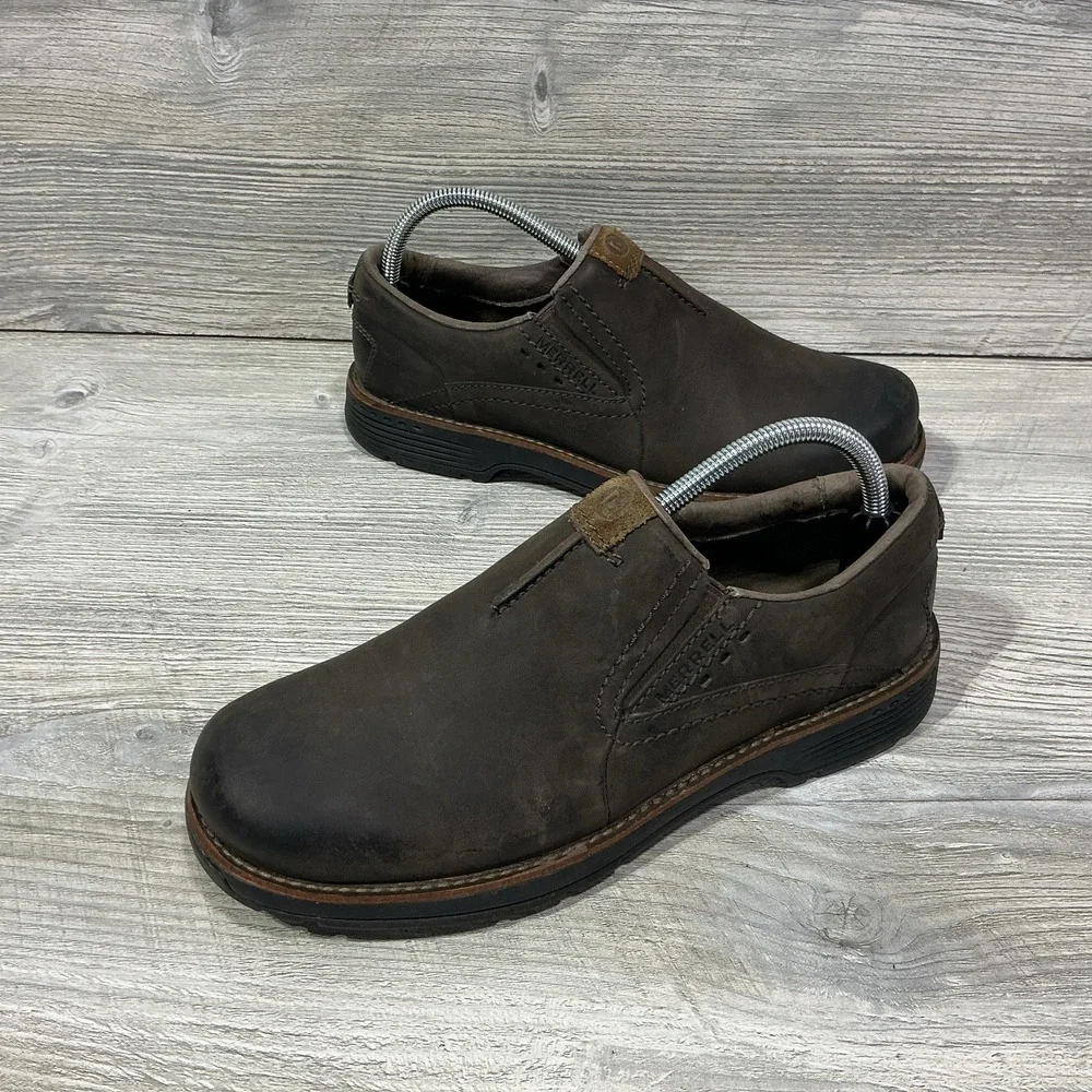 Merrell Realm Moc Shoes Mens 8 Slip On Round Toe Comfort Low Top J42147 Brown